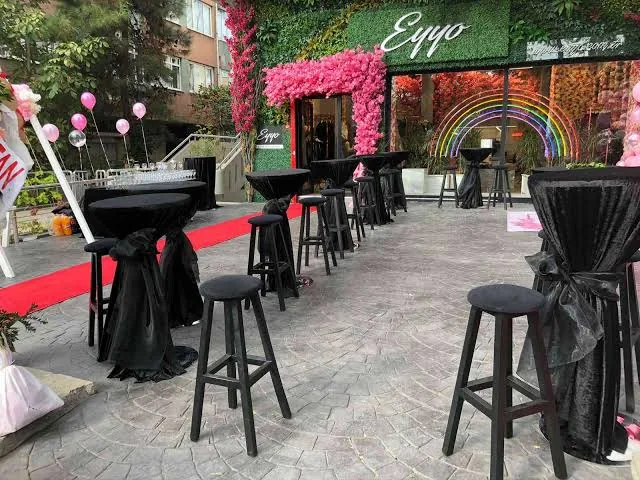 Siyah kokteyl masası ve bar taburesi kiralama açılış organizasyonu - Bistro Kokteyl Masası Kiralama