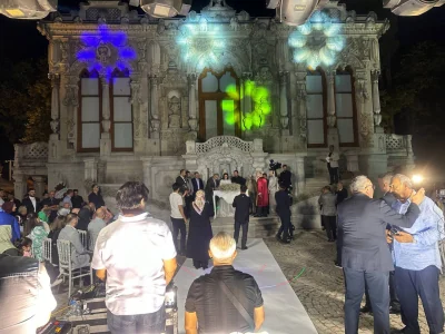 Ihlamur Kasrı gece düğünü ve tarihi cephe ışıklandırma uygulaması örneği