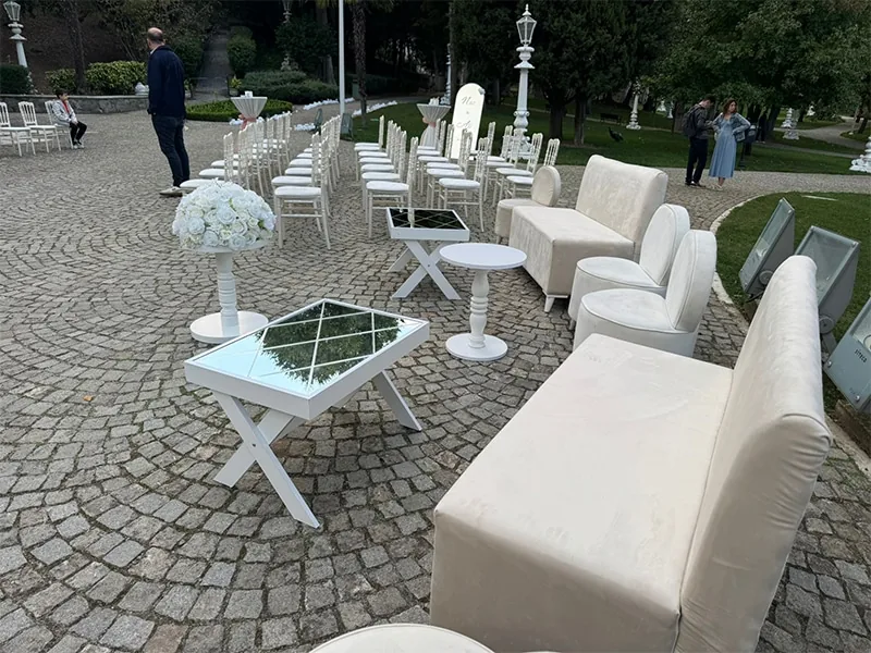 Nikah ve davet alanı için oturma grubu kiralama aynalı sehpa