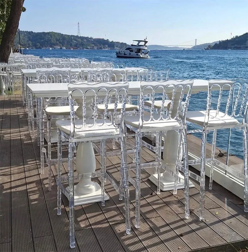 Şeffaf bar sandalyesi kiralama kokteyl bistro masa sandalyesi